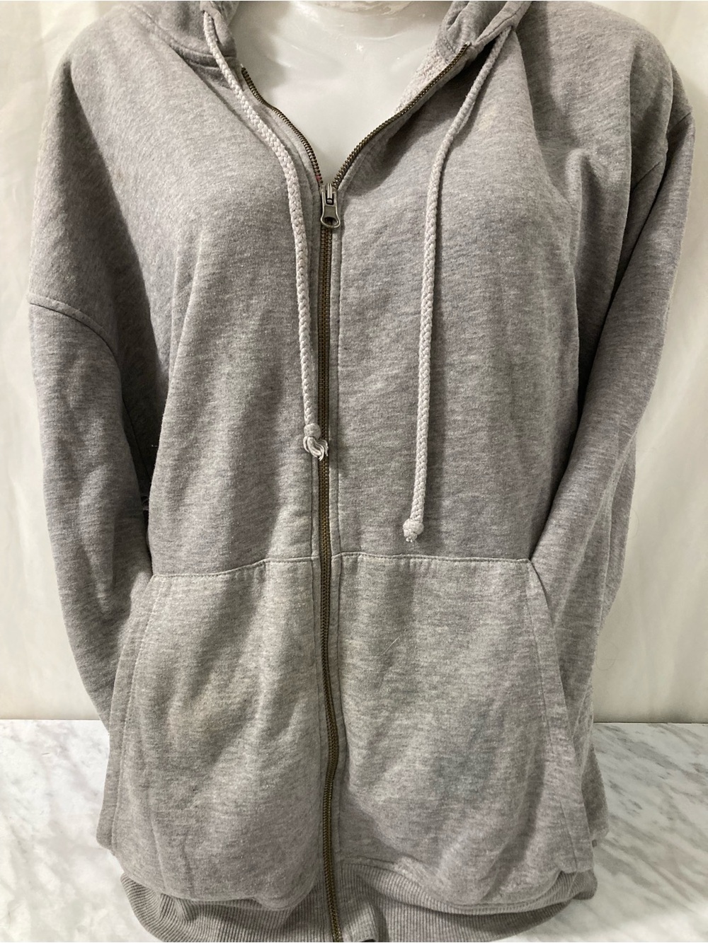Zara Grey Oversized Zip Up Hoodie Sweatshirt Size L